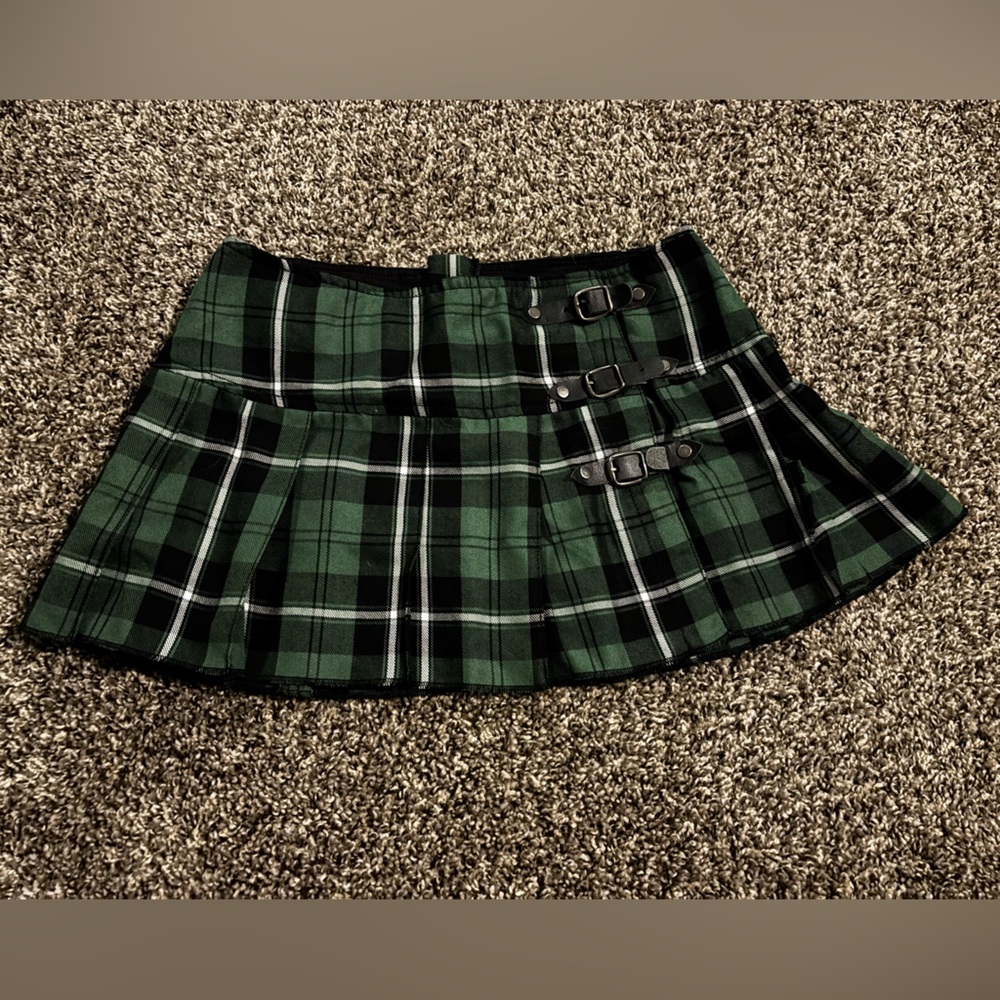 Royal Bones Black and Green Plaid Skater Skirt